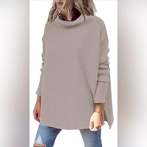 Gray Mock Turtleneck Sweaters Oversized Long Sleeve Casual Knit Pullover